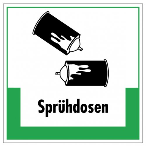 Aufkleber Abfallkennzeichnung "Sprühdosen" Recycling Schild Folie grün | 5-40cm