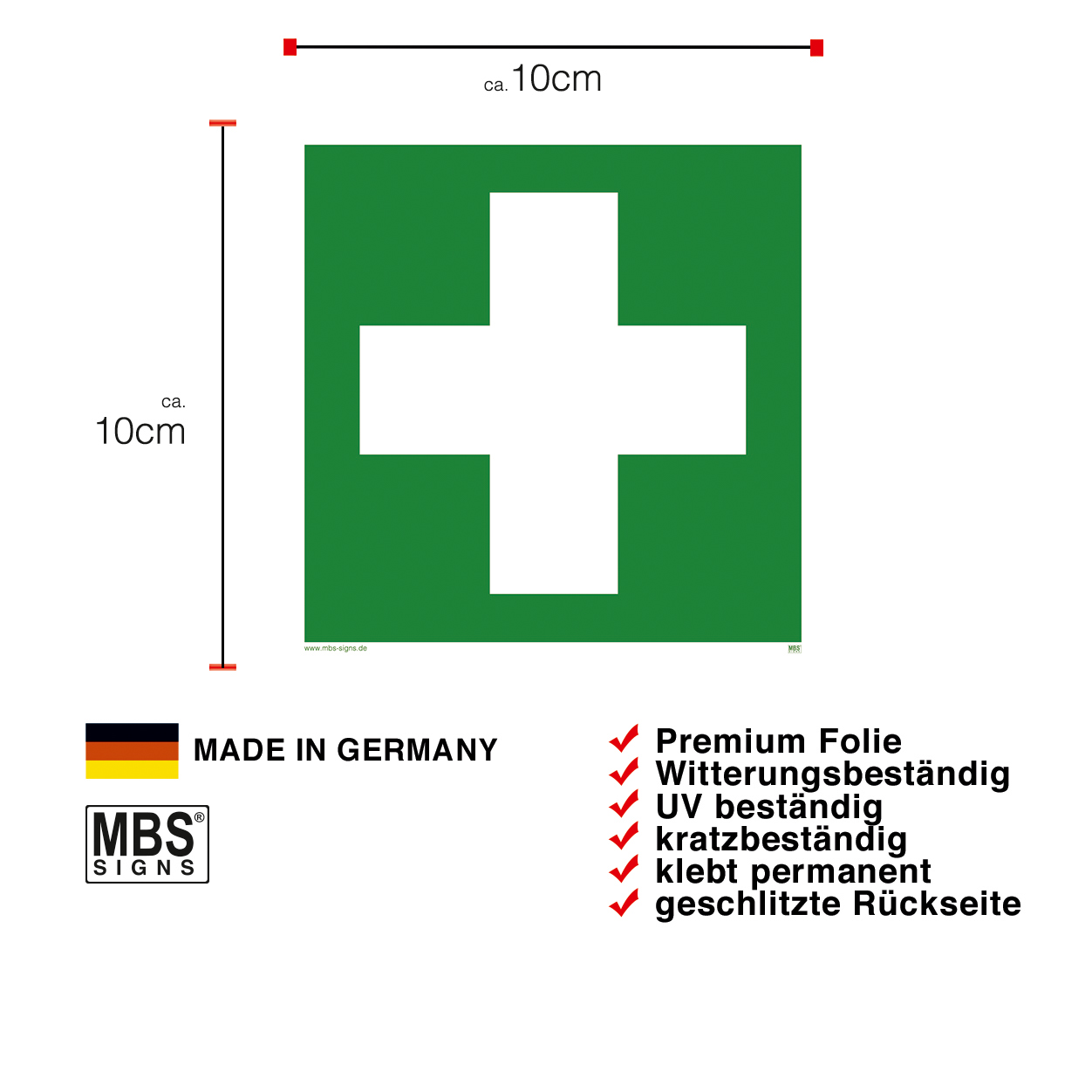 MBS TRADING OHG ➤ - Sicherheitszeichen Rettungszeichen Erste Hilfe ISO 7010  Folie Schild 10x10cm