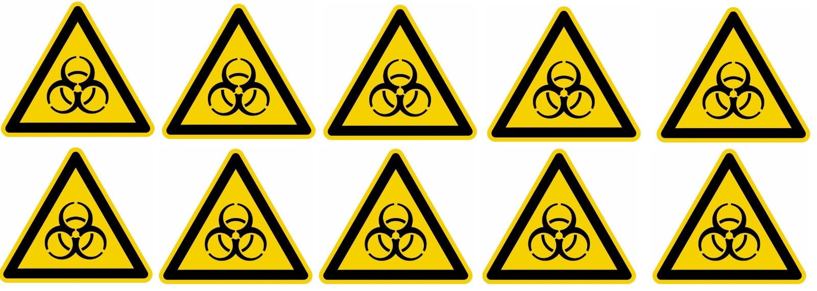 10 x Warnschild Warnung vor Biogefährdung, gelb/schwarz, Kunststoff, SL 20  cm