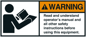 Warnaufkleber"WARNING Read and understand operator´s man.."35x80/45x100/70x160mm