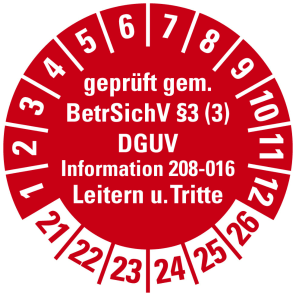 100x Prüfplakette Jahreszahl 2021 - 2026 Leitern/Tritte rot Ø15-40mm