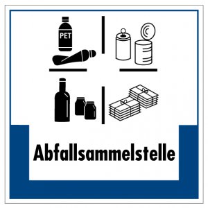 Aufkleber Abfallkennzeichnung "Abfallsammelstelle" Schild Folie, blau | 5-40cm